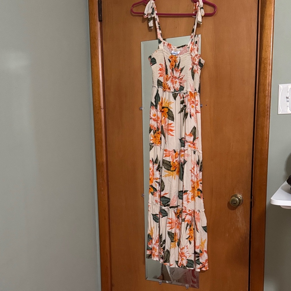 Blue Island Floral Maxi Dress - Cream, Orange, Green